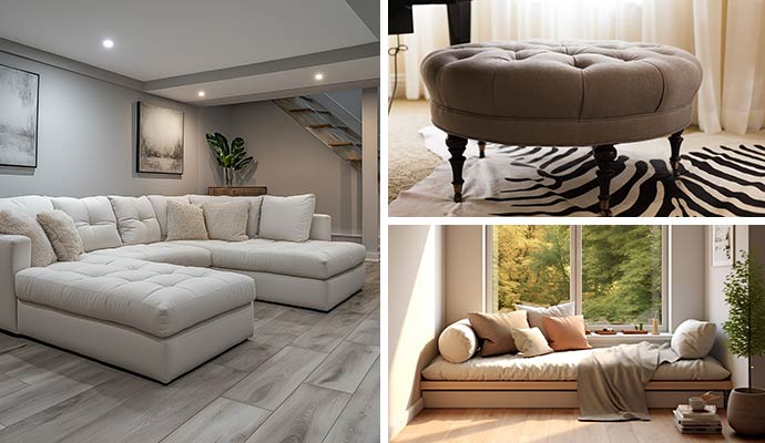 Collage of different types of sofas and couches