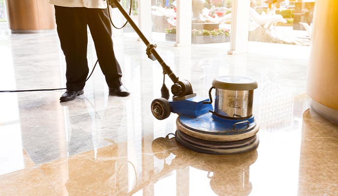 Floor cleaning with polishing machine