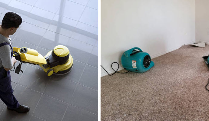 Worker cleaning floor and carpet