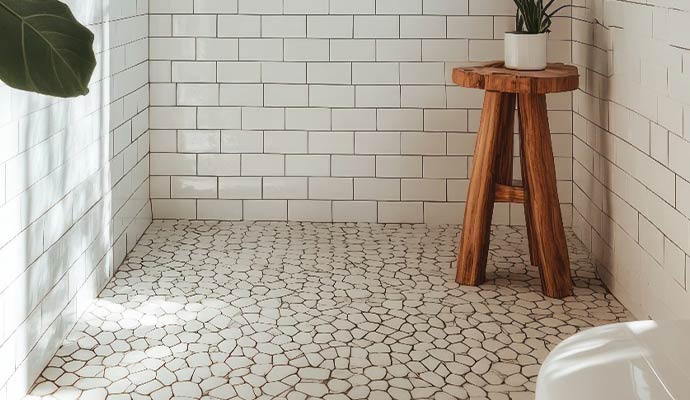 Clean natural pebble tile floor