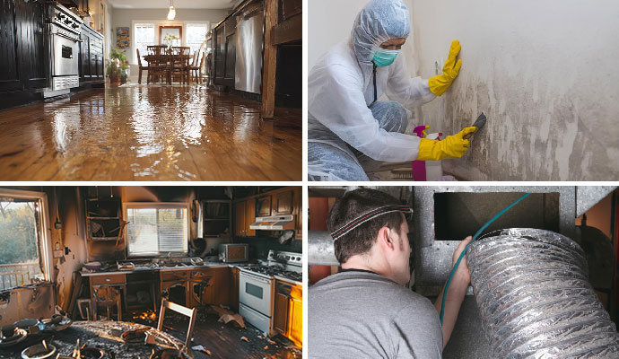 Collage of water mold fire and duct cleaning services