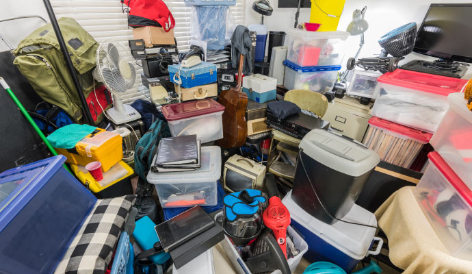 Hoarded room with cluttered objects