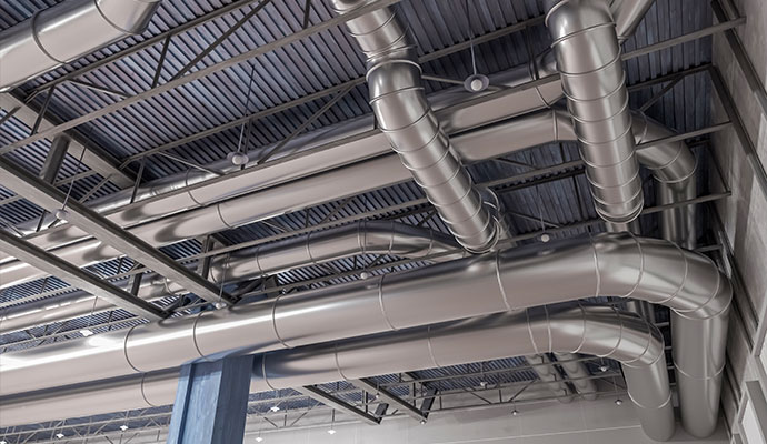 Installed galvanized steel air ductwork