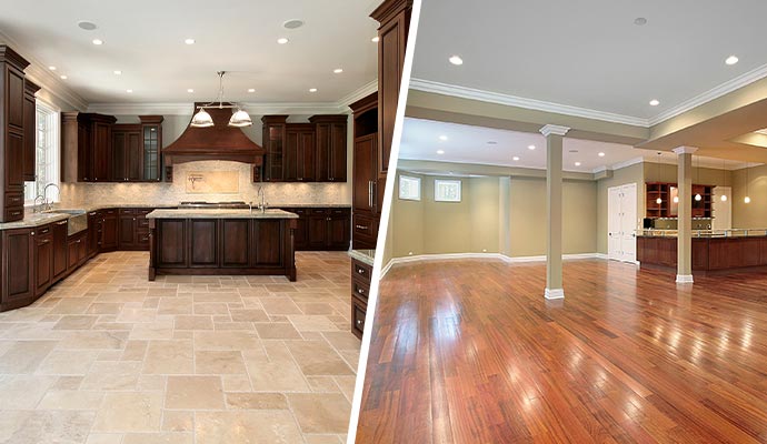 Collage of stone and wood floor