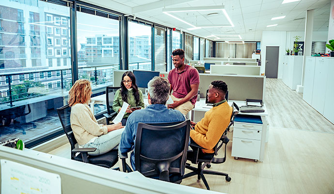 Team discussion in modern office