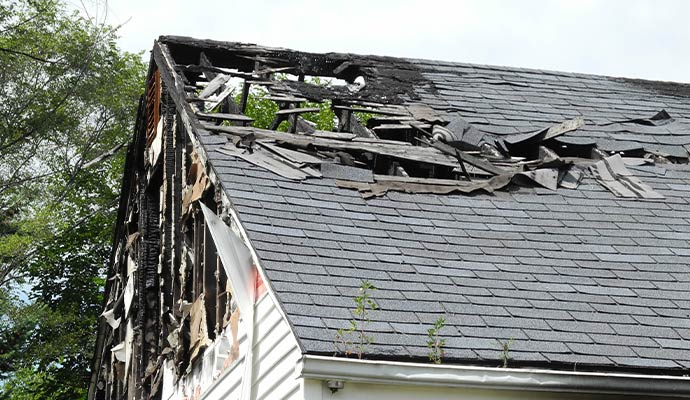 Structural roof damage caused by fire