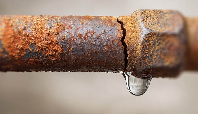 Rusty corroded pipe crack leak