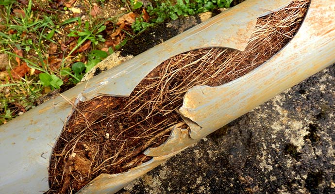 Pipe damage caused by tree root intrusion