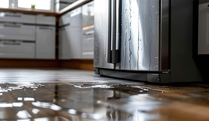 Water leaking from refrigerator on to the kitchen floor